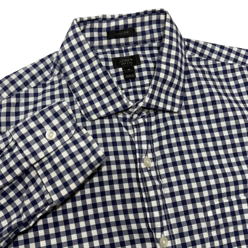 J Crew Ludlow Mens Size M Button Down‎ Dress Shirt Gingham Navy White Preppy